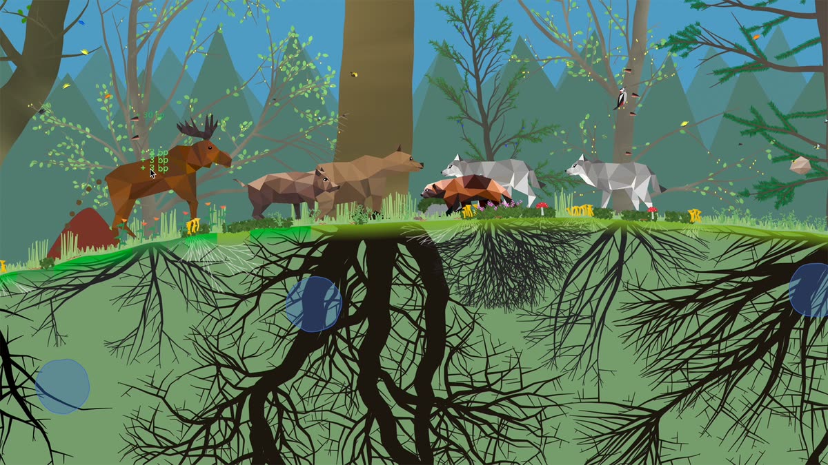 A thriving PolyPine forest filled with wildlife
